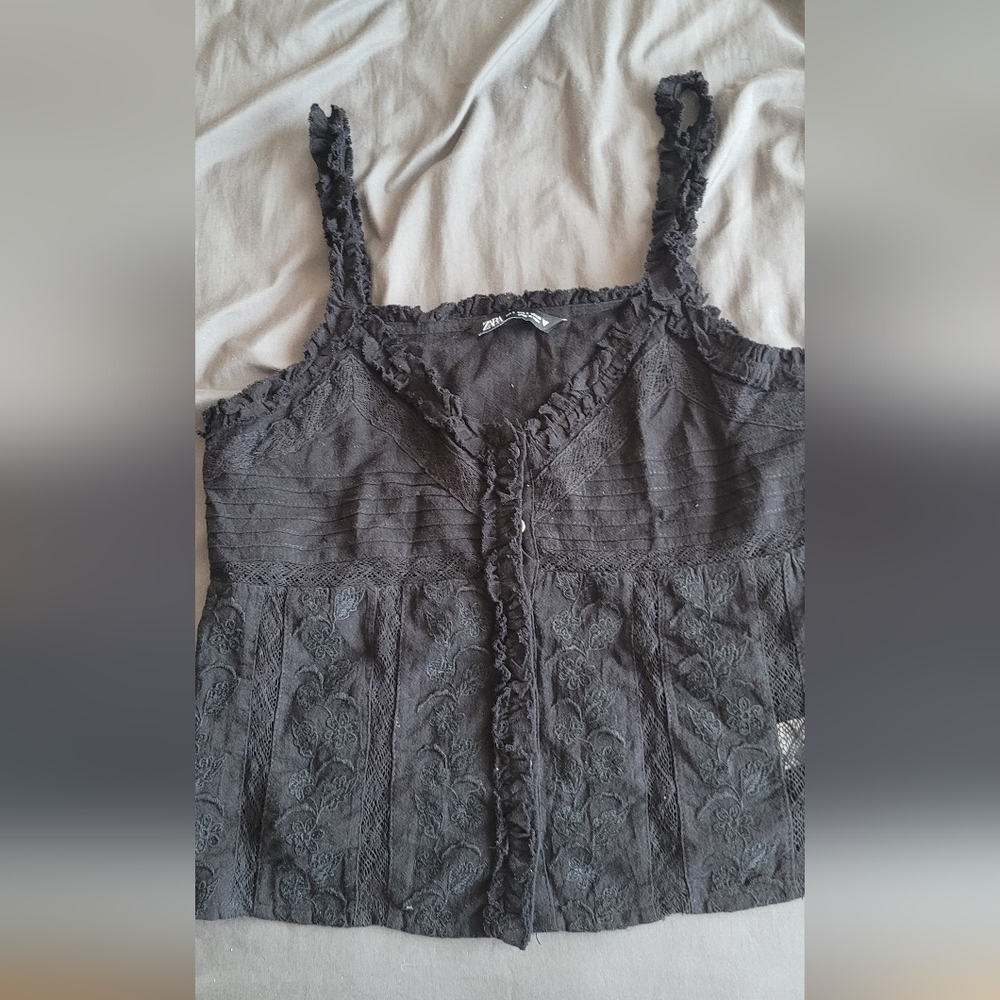Zara Black Embroidered Top